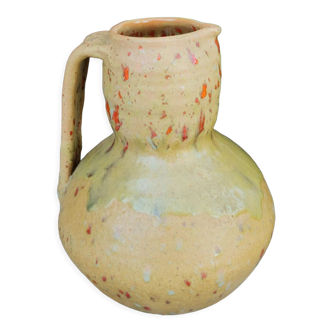 Vintage 70's glazed terracotta pitcher with inlays, stamped
