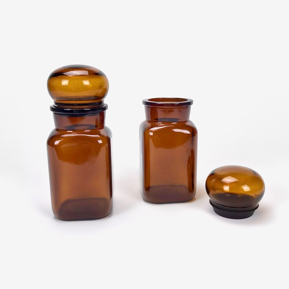 Pair of amber glass jars