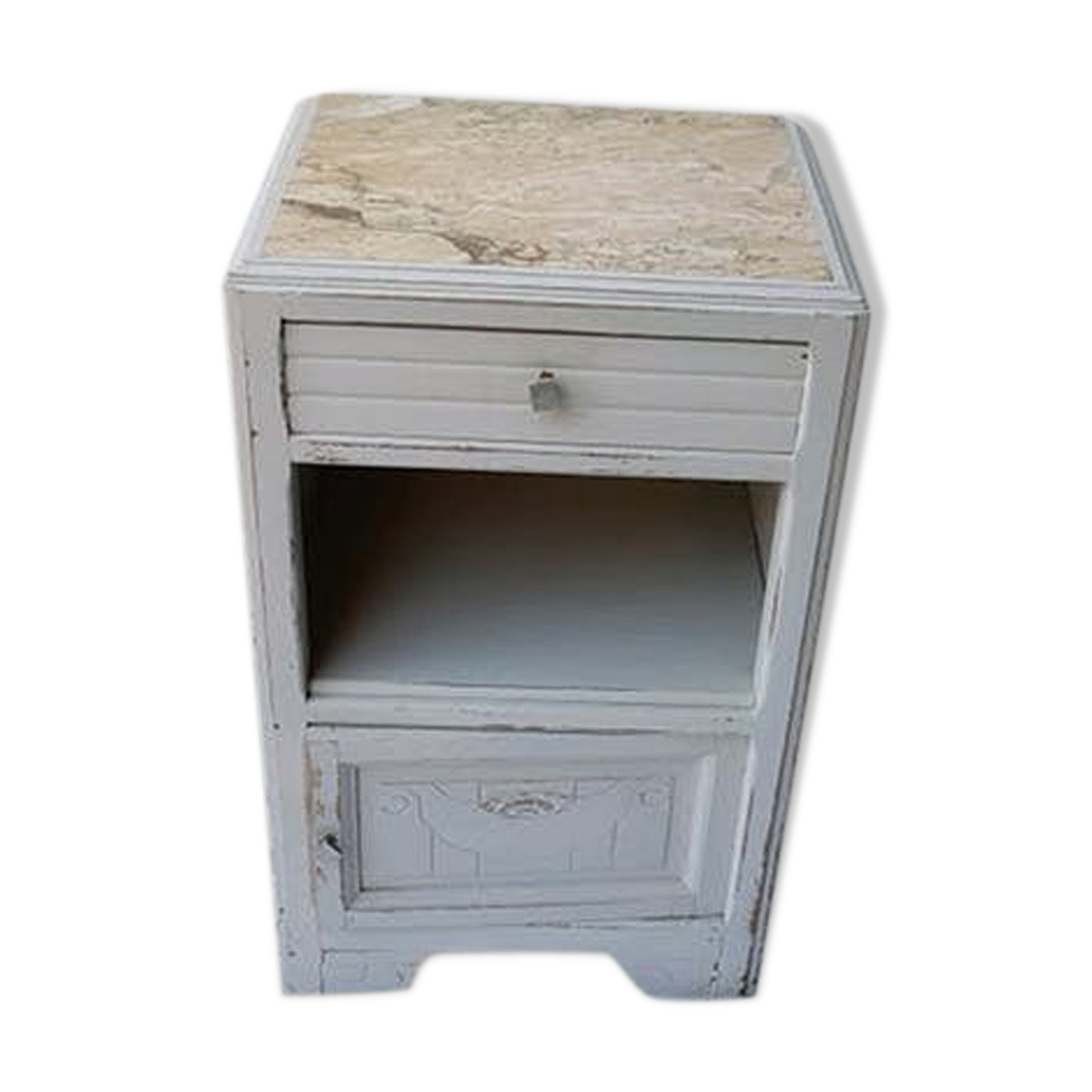 50's wooden and light marble bedside