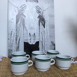 Lot 6 white porcelain cups green stripe
