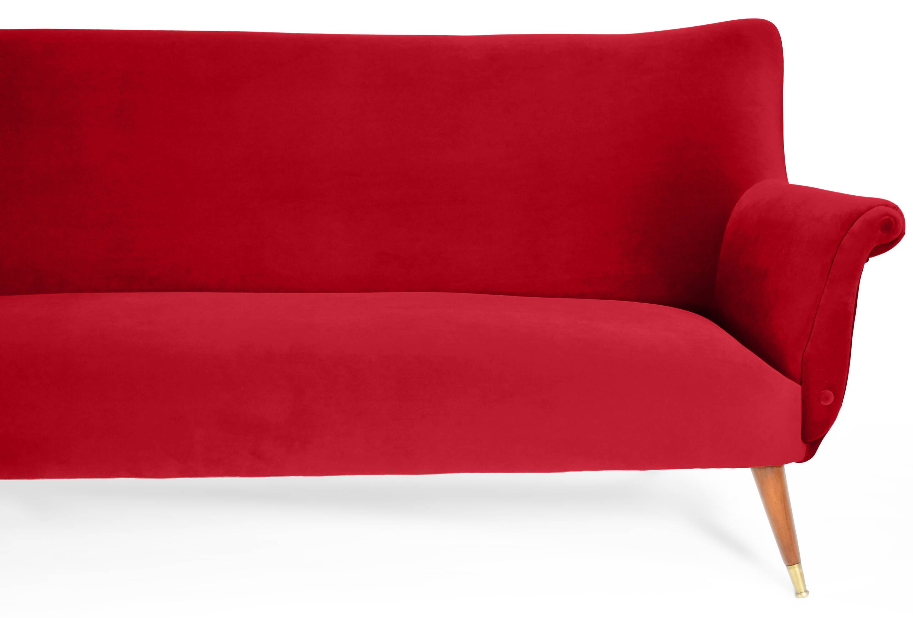 Canapé trois places en velours allemand, années 1960, bordeaux, restauré