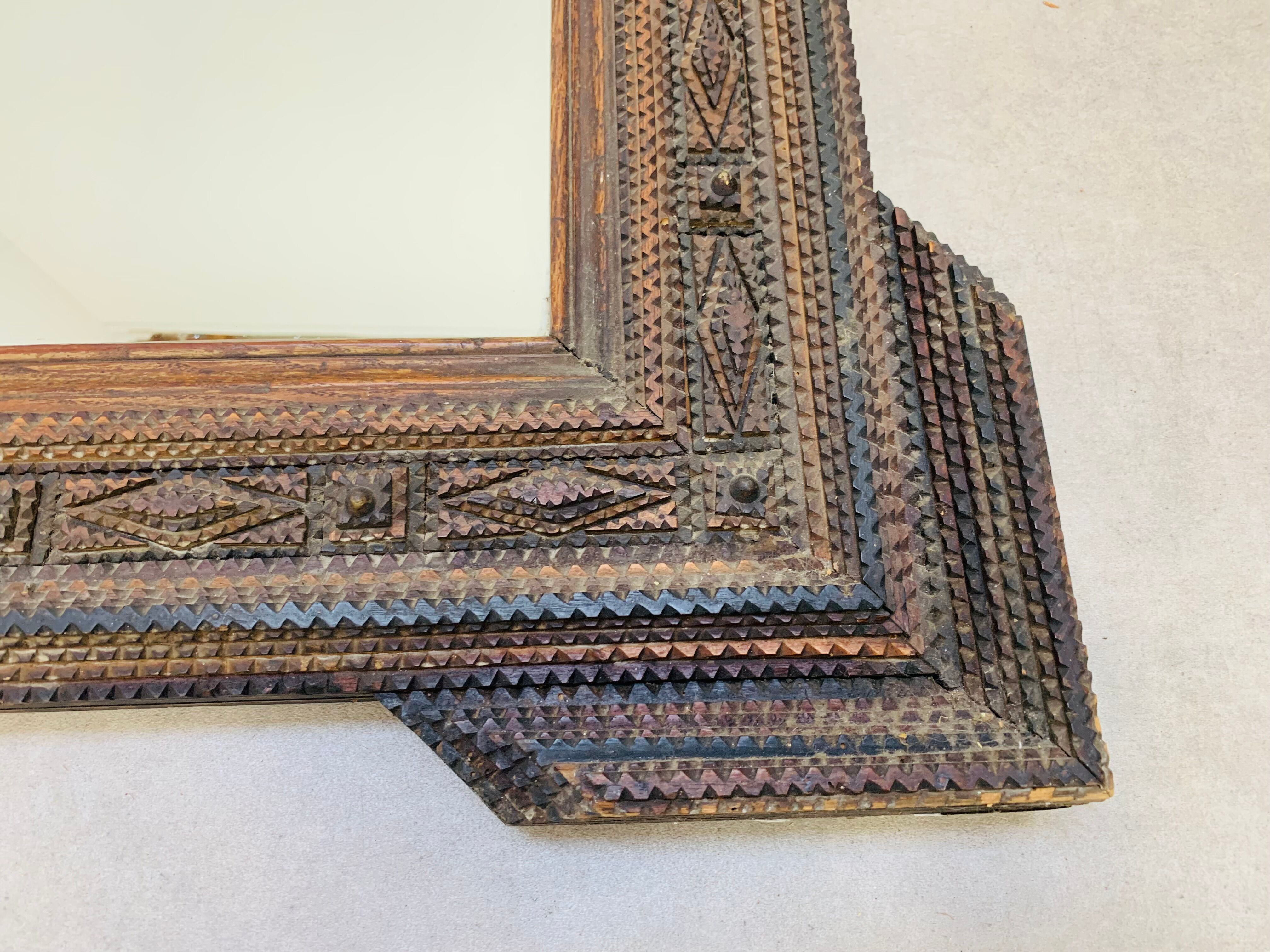 Mirror "tramp art" folk art 103 x 76 cm.