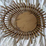 Vintage 1960s sun mirror, rattan, ORTF style, spiral eye - 66 x 50 cm