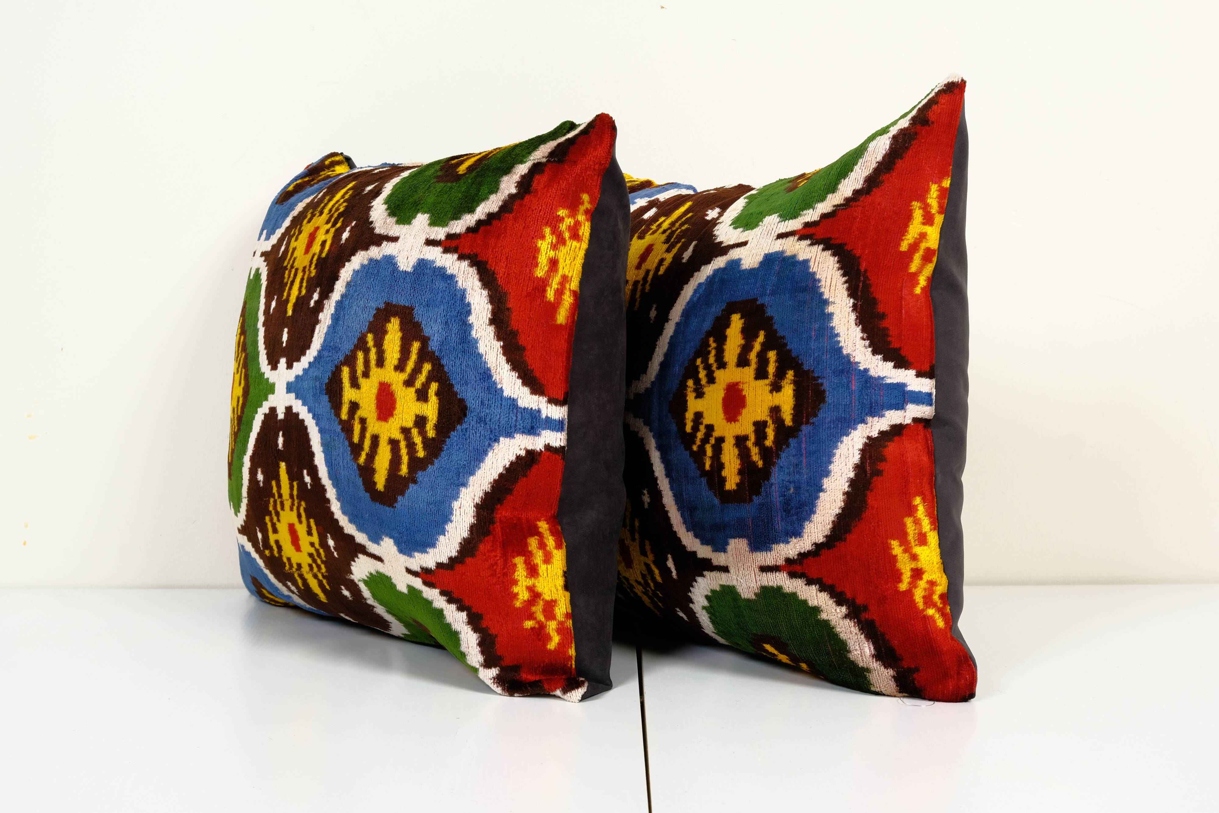 Set of two 16" x 20" ikat velvet pillow covers