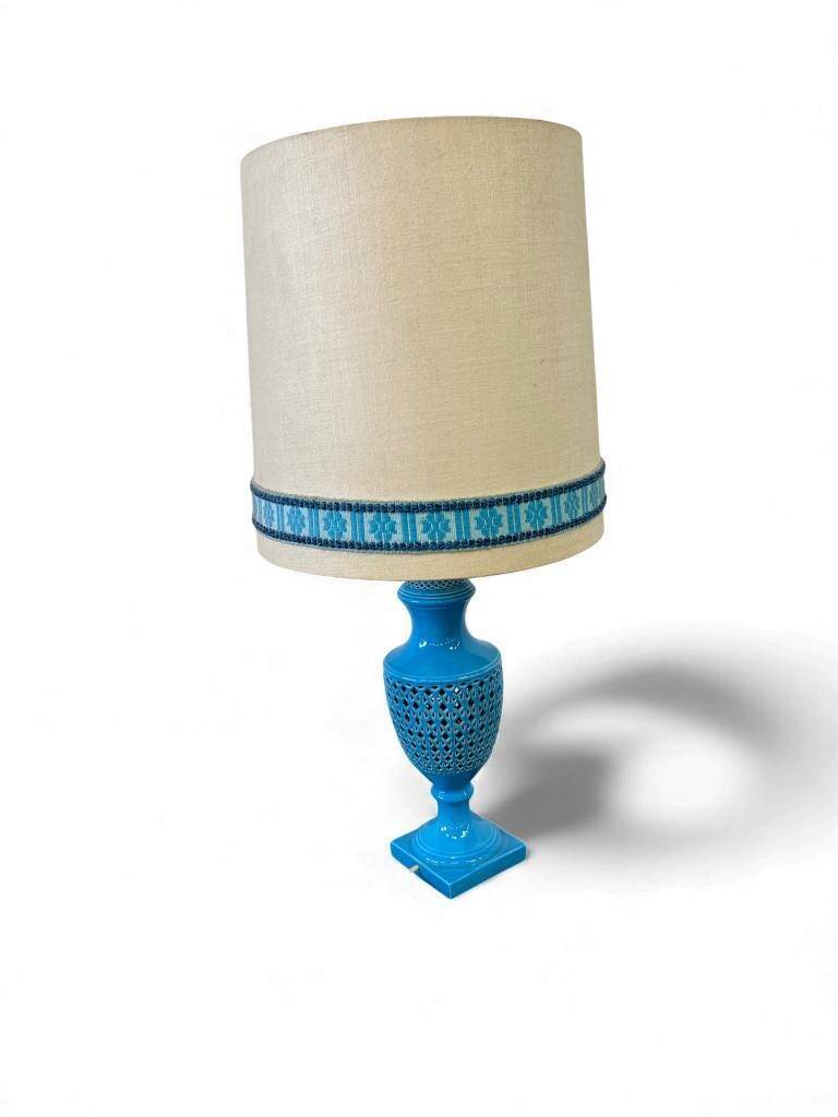 Tall vintage table lamp in blue ceramic / floor lamp