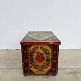 Coffre Populaire Peint Vintage Pin Massif – Art Folk Alsacien