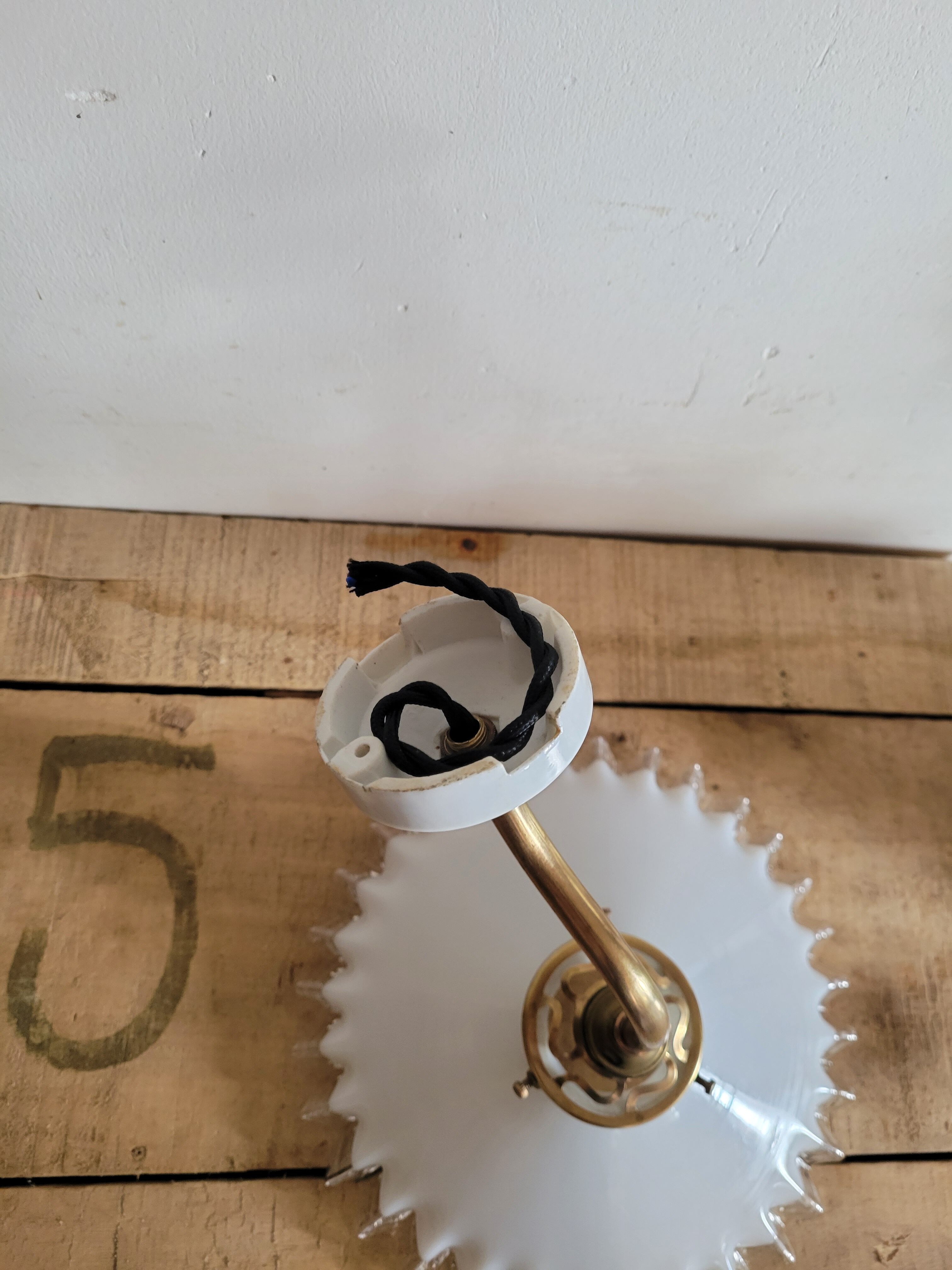 Gooseneck and opaline wall lamp