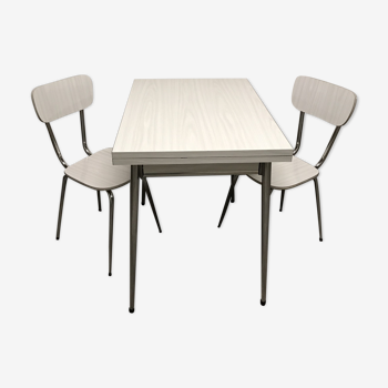 Gray strillee white formica table with 2 chairs 60s