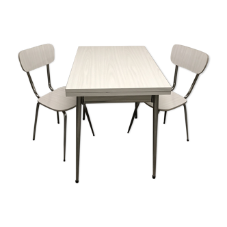 Gray strillee white formica table with 2 chairs 60s