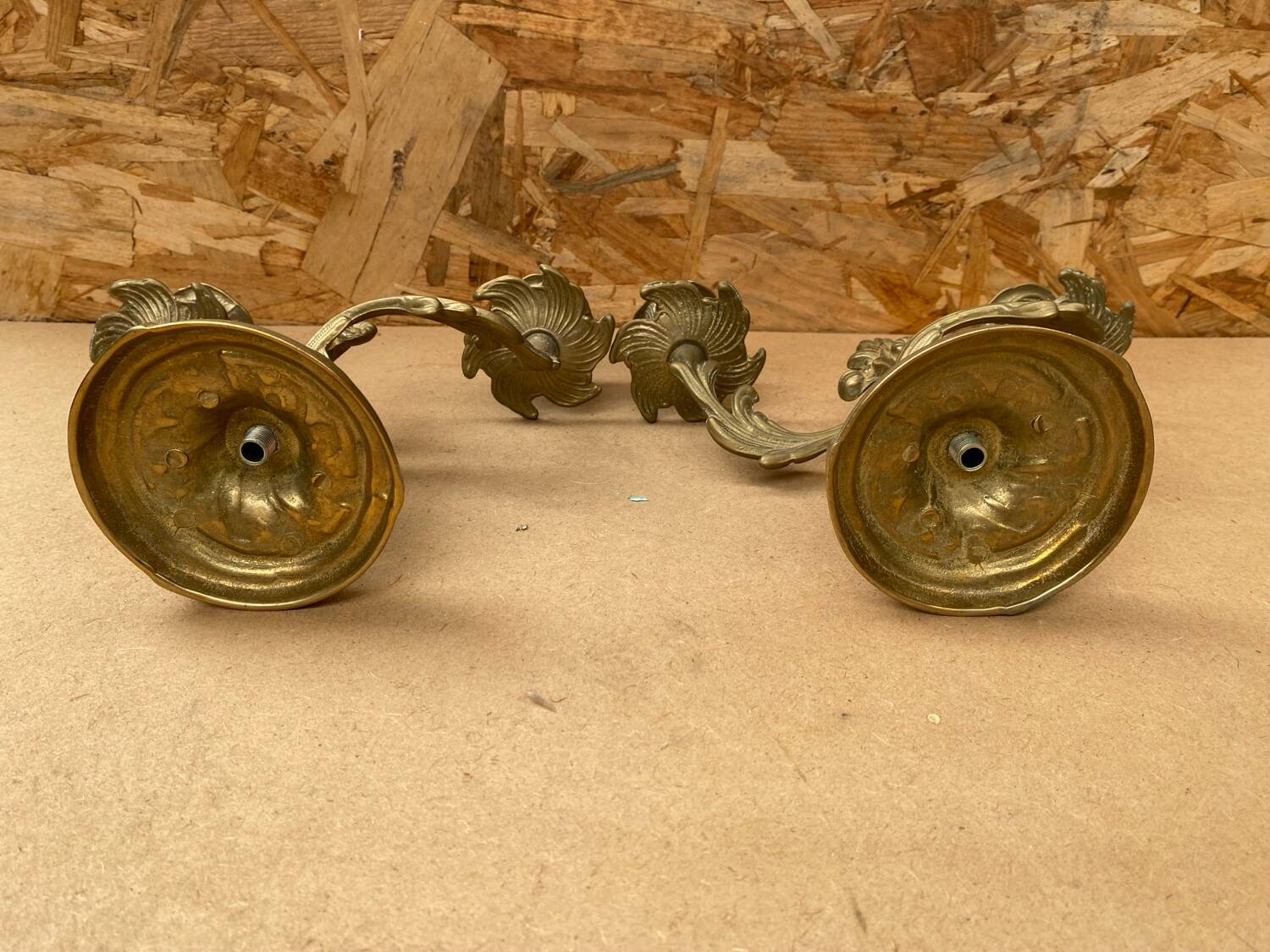 Antique Pair Of Vintage Brass Double Candlestick Holders