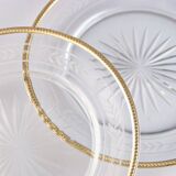 Pair of Louis XVI style forget-me-not dishes/plates in crystal mounted in solid silver and vermeil