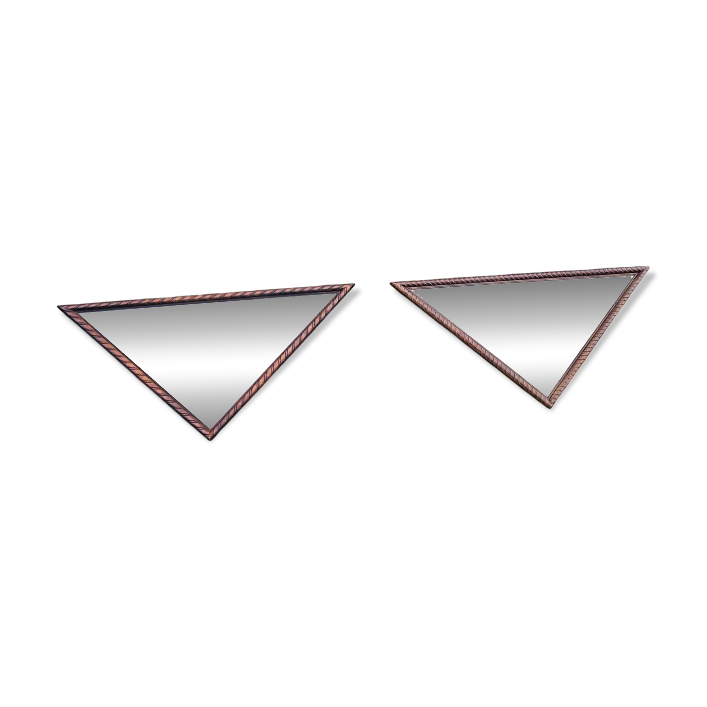 2 x miroirs triangulaires en bois de chêne / bords coupés à facettes