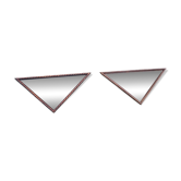 2 x miroirs triangulaires en bois de chêne / bords coupés à facettes