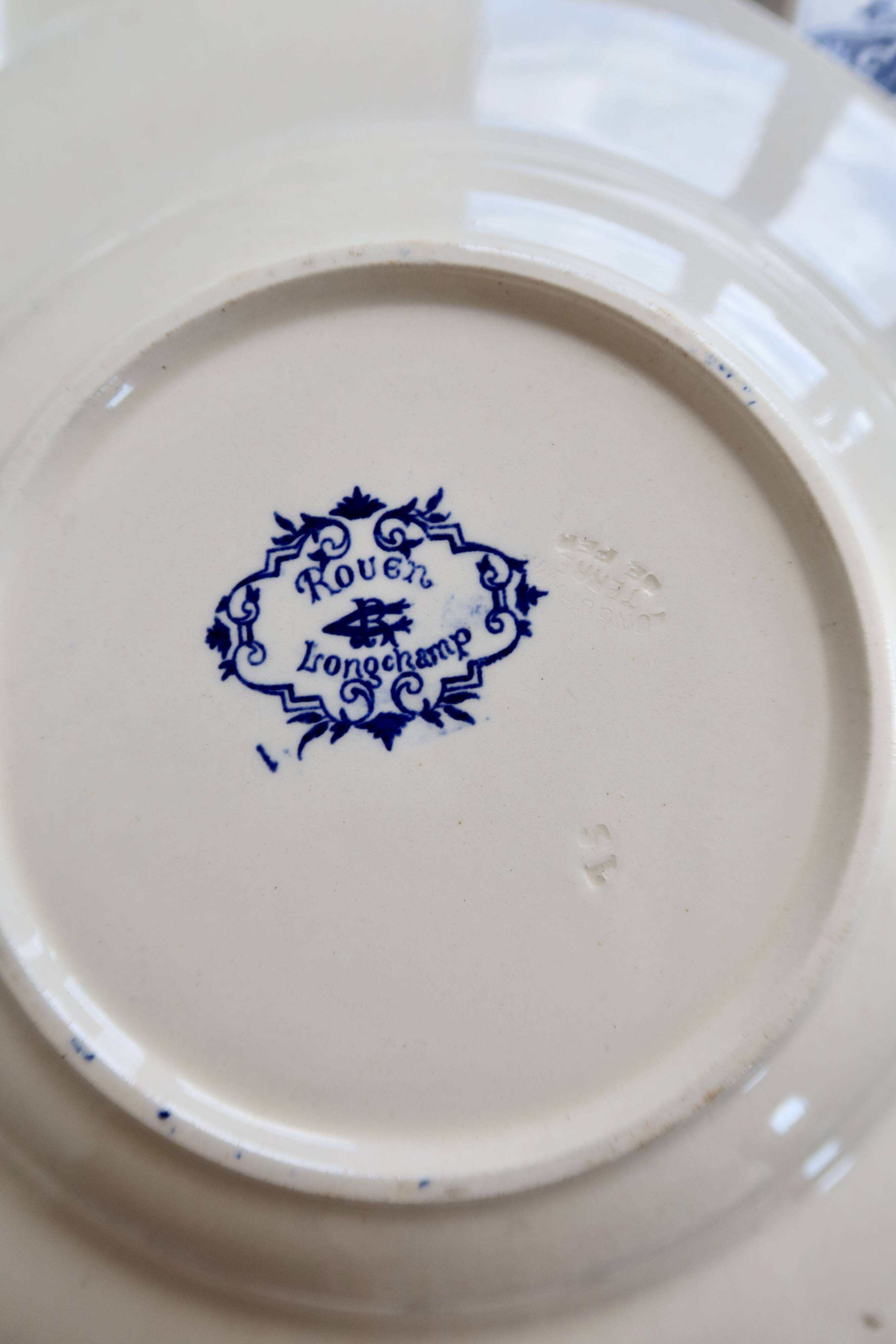 6 assiettes creuses terre de fer Longchamp Rouen XIXe siècle