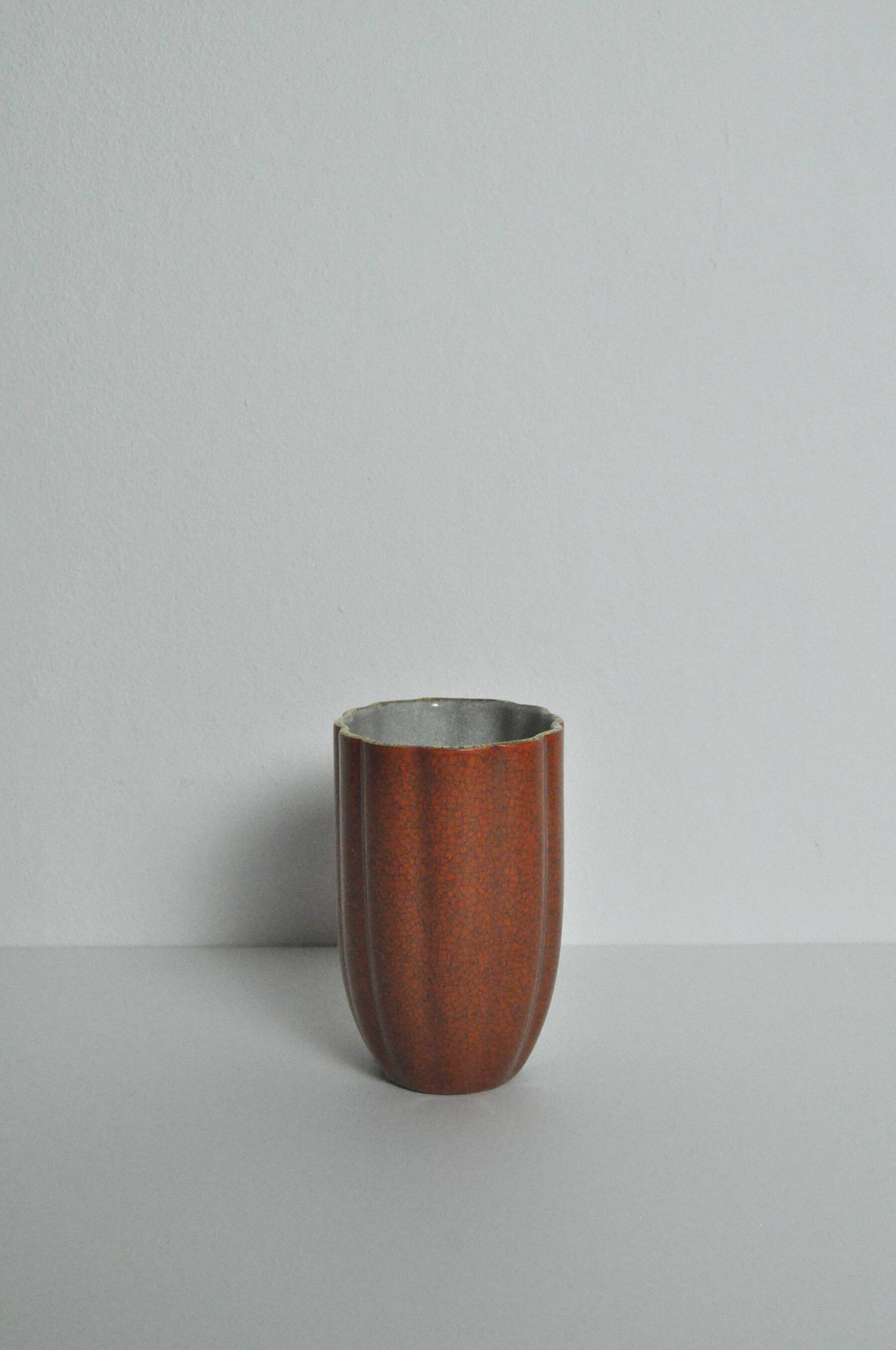 Crackle glaze porcelain vase, gold and orange-brown on grey, Denmark 1930s