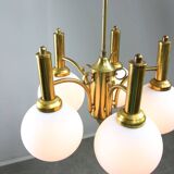 Mid-century Italian Brass and Opaline Chandelier