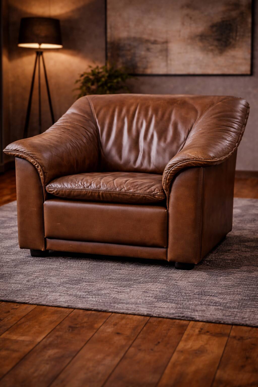 Vintage Pair of Brown Leather Lounge Armchairs — Second Half of the 20th