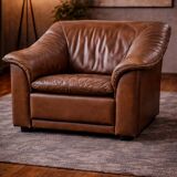 Vintage Pair of Brown Leather Lounge Armchairs — Second Half of the 20th