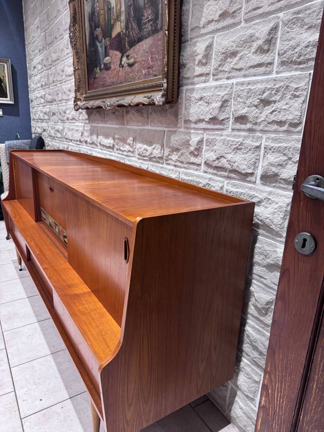 Large Scandinavian teak sideboard with bar, 1960s