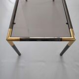 Vintage coffee table in gold metal rifle stone and smoked glass from the 70s