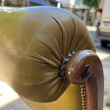 Victoria style green leather chesterfield armchair