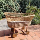 Vintage rattan Alsatian doll cradle bassinet