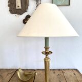 Lampe laiton, câble tissu 2M , abat-jour coton