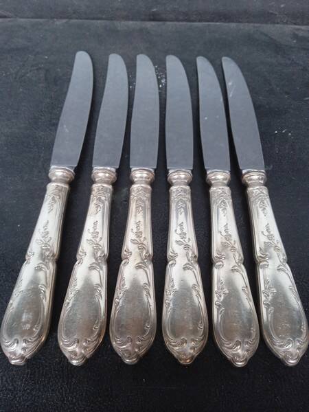 6 SFAM silver metal knives St Louis XVI