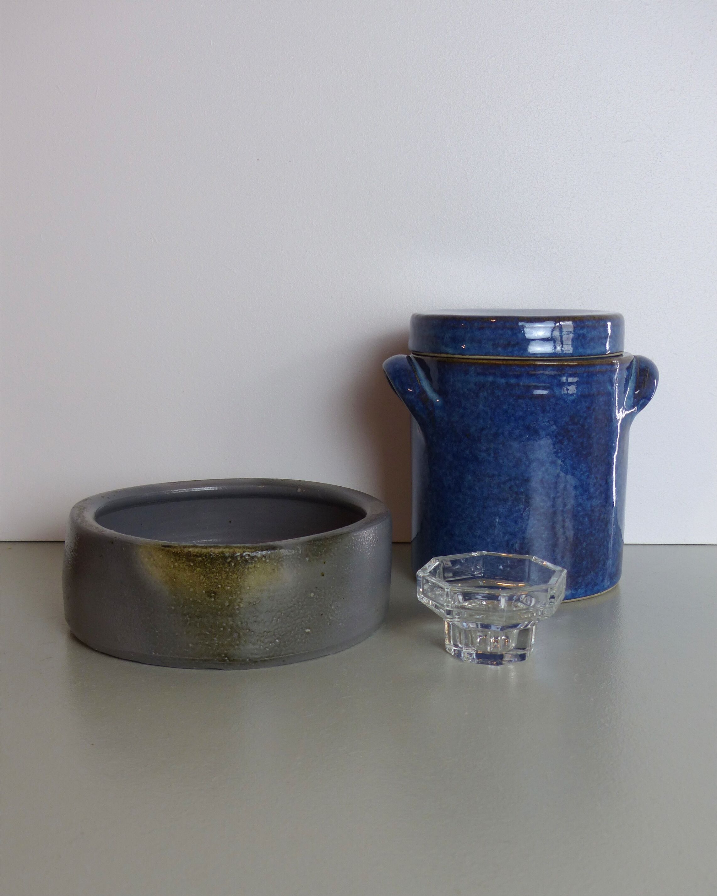 Blue ceramic pot signed Normand