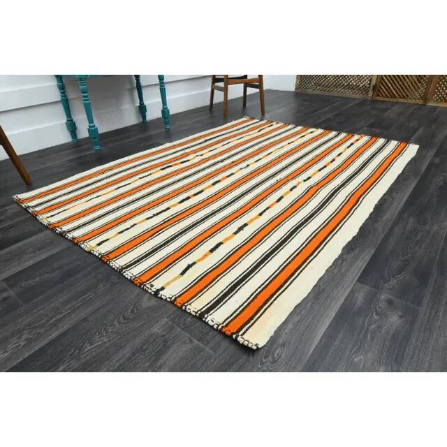 1970s Vintage Turkish Oushak Handmade Wool Cotton Beige Area Rug 158x215