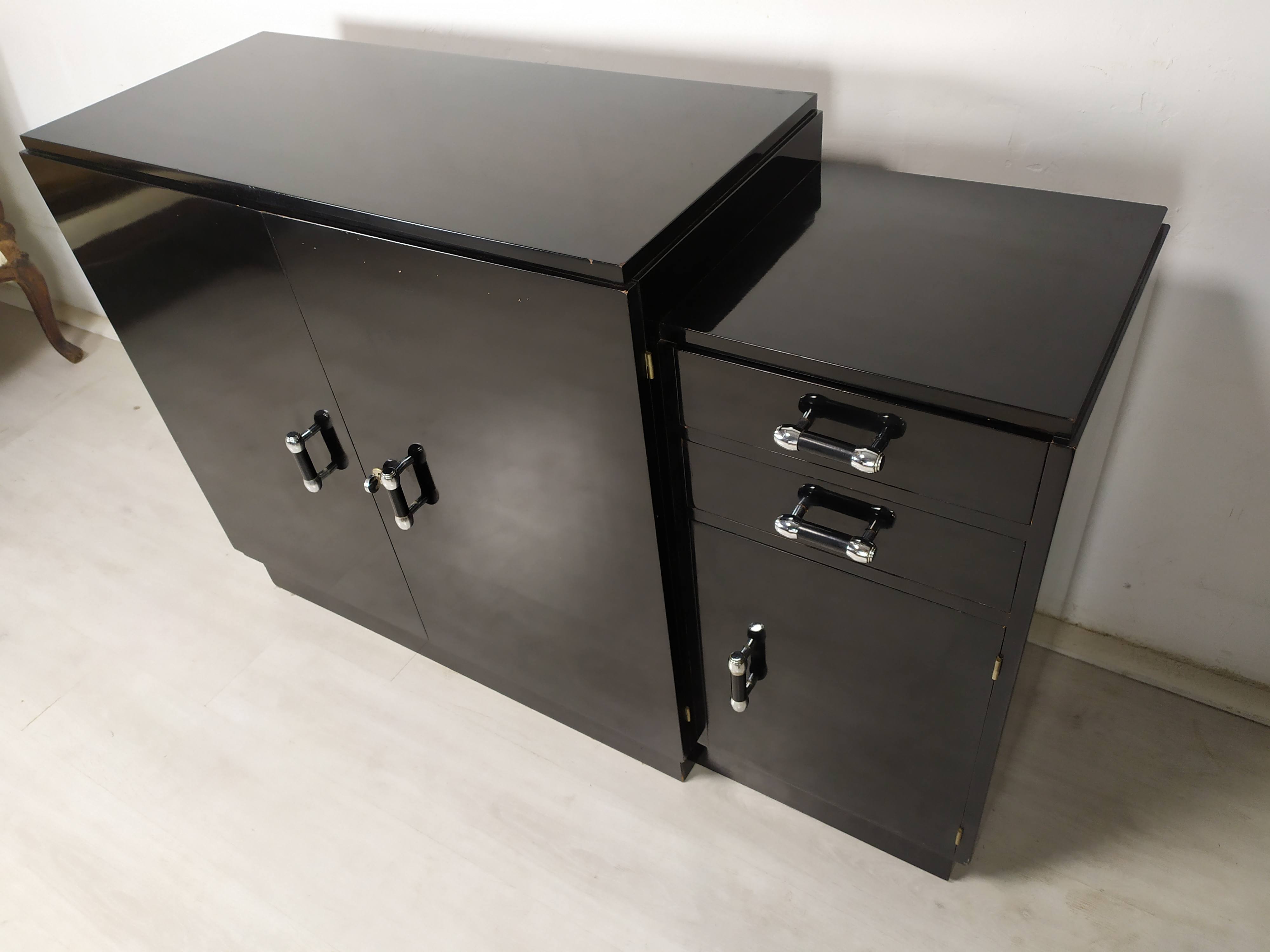 Modernist art deco black lacquered buffet
