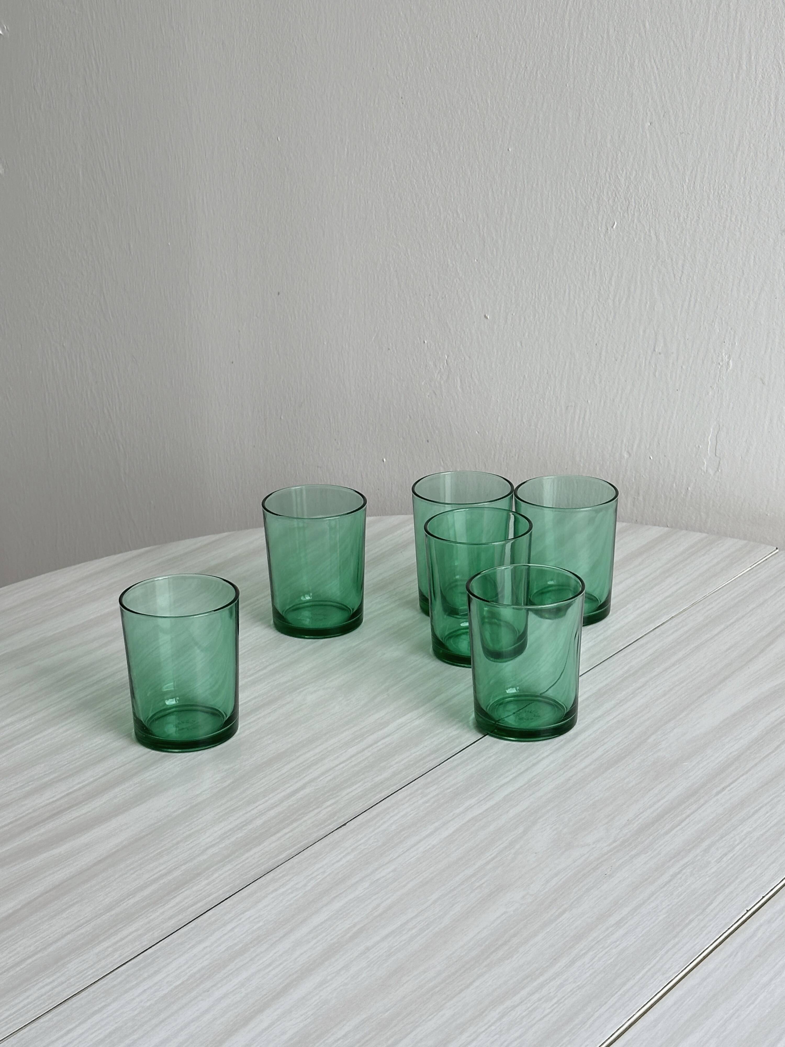 Set of 6 vintage translucent green glasses