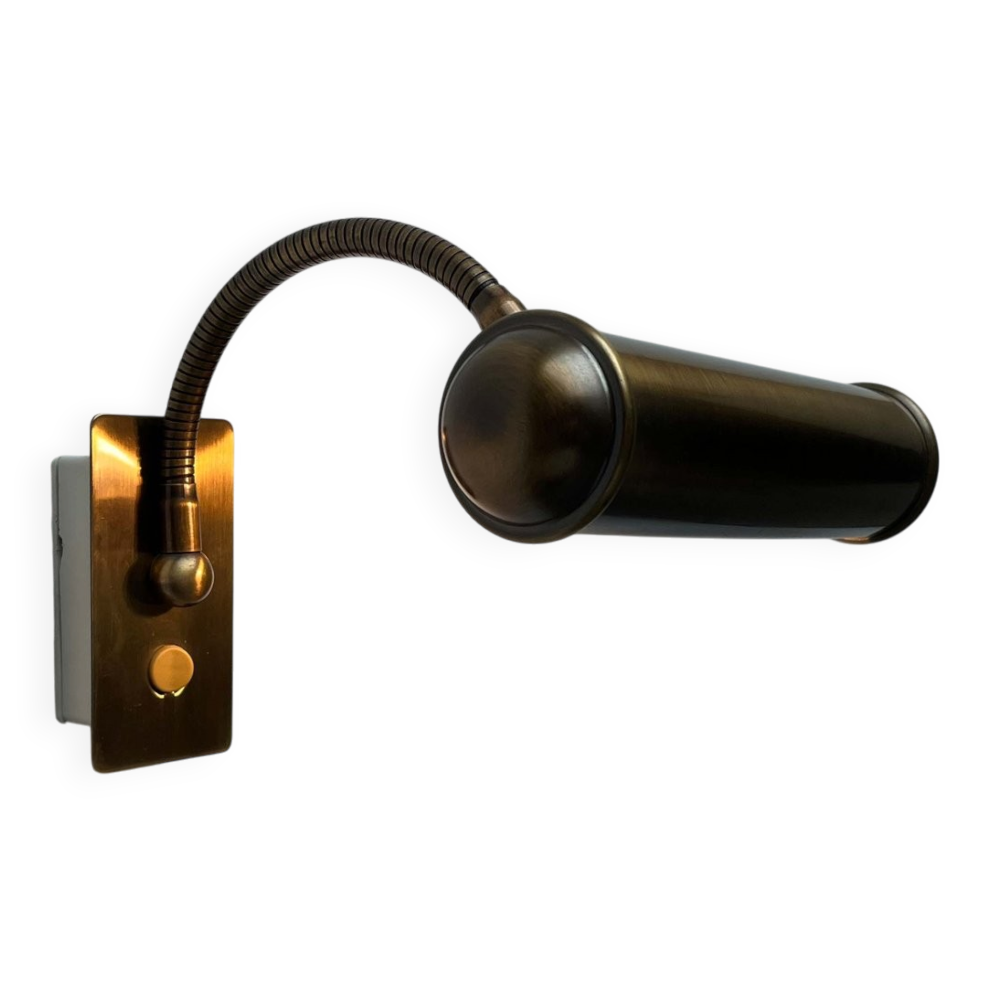 Vintage German brass patinated wall lamp with a gooseneck design by Honsel, 1970s.