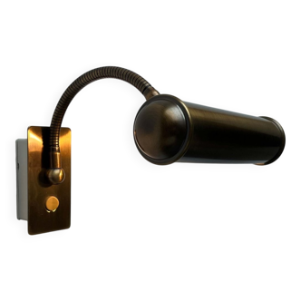 Vintage German brass patinated wall lamp with a gooseneck design by Honsel, 1970s.