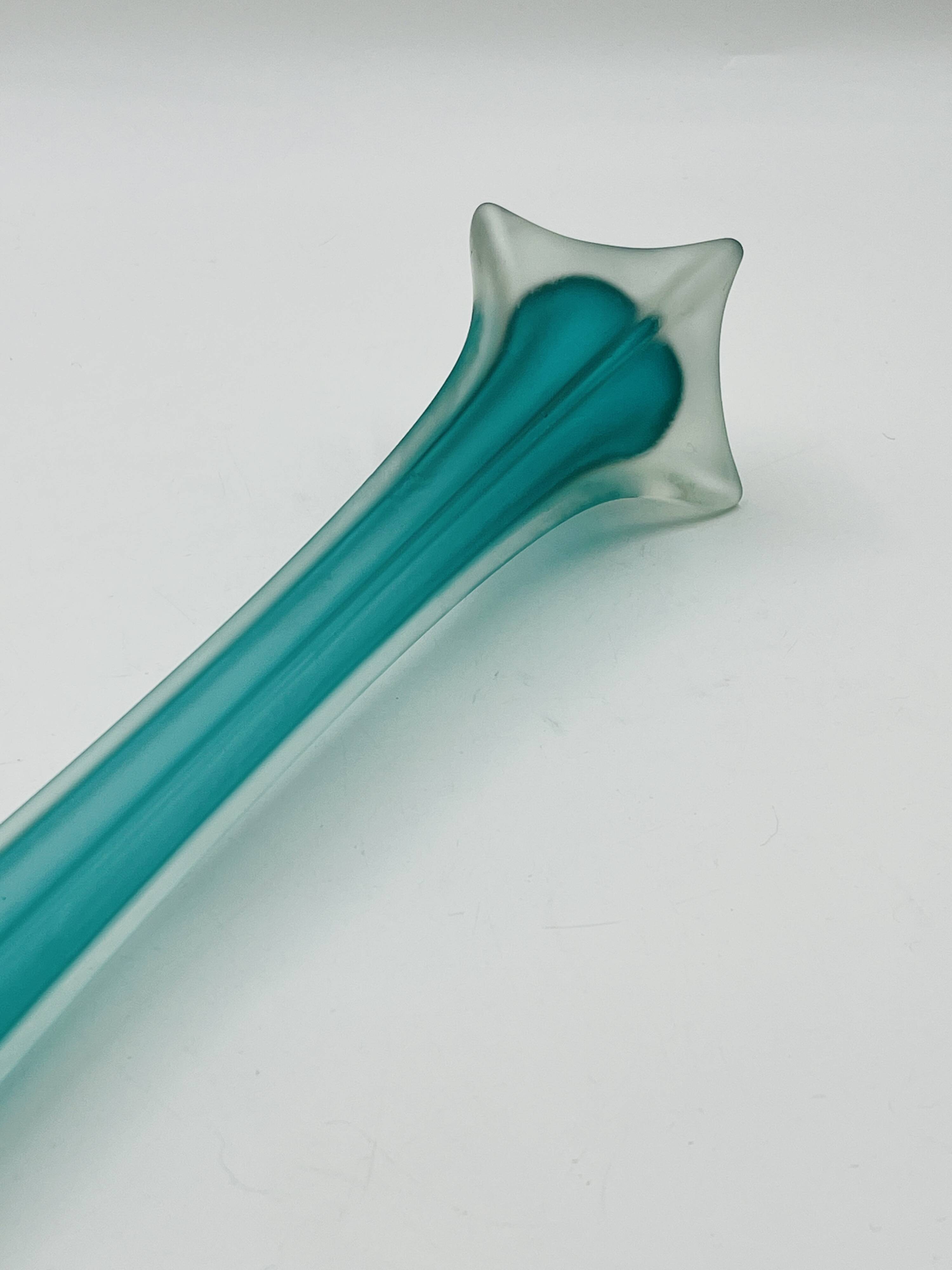 Turquoise glass soliflore in Murano style, Eiffel Tower shape.