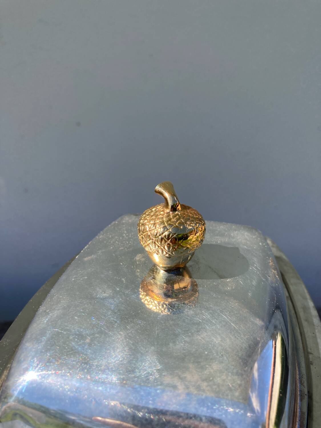 Acorn silver metal butter dish