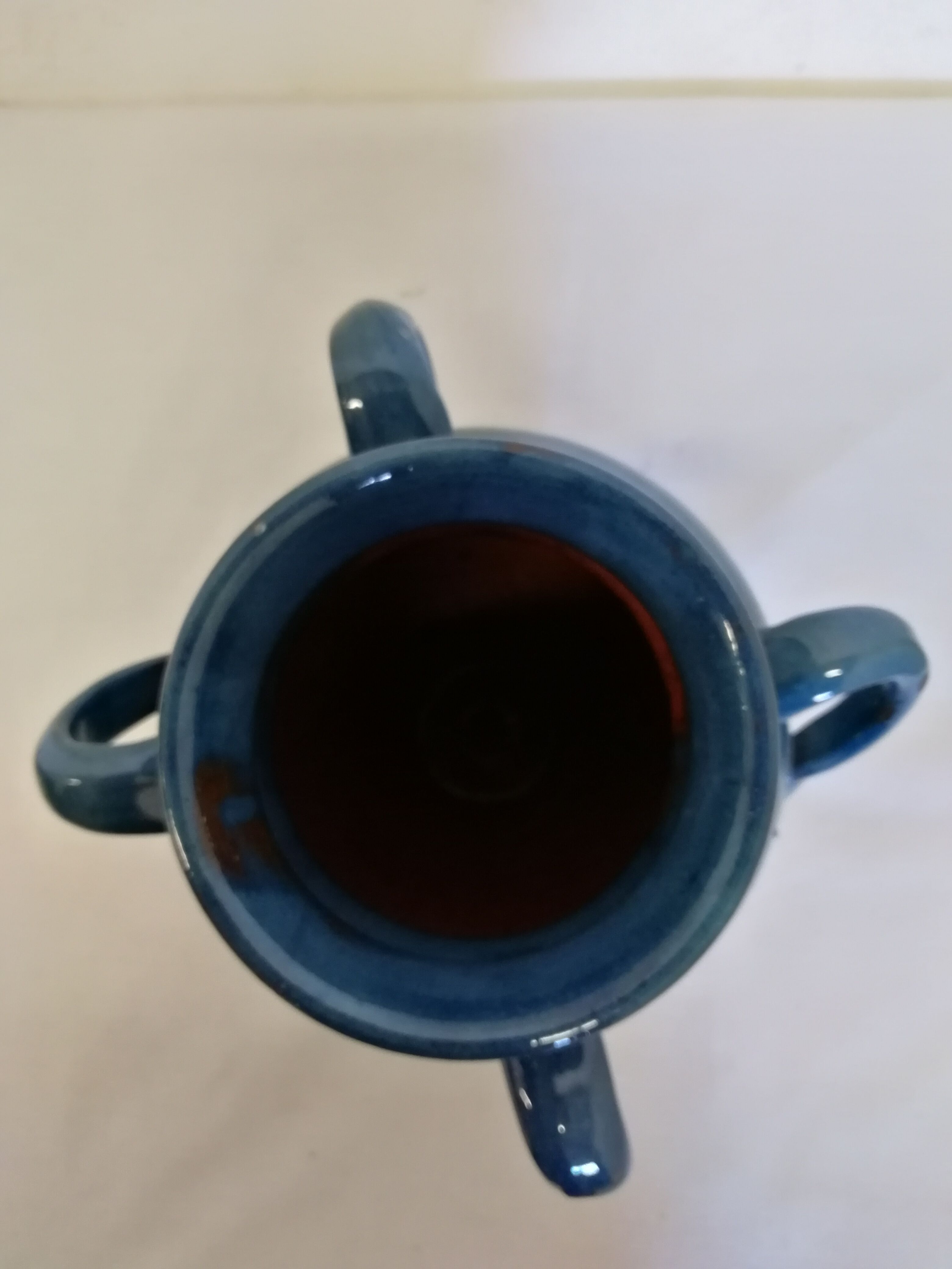 Vase,varnished stoneware pot with 4 handles