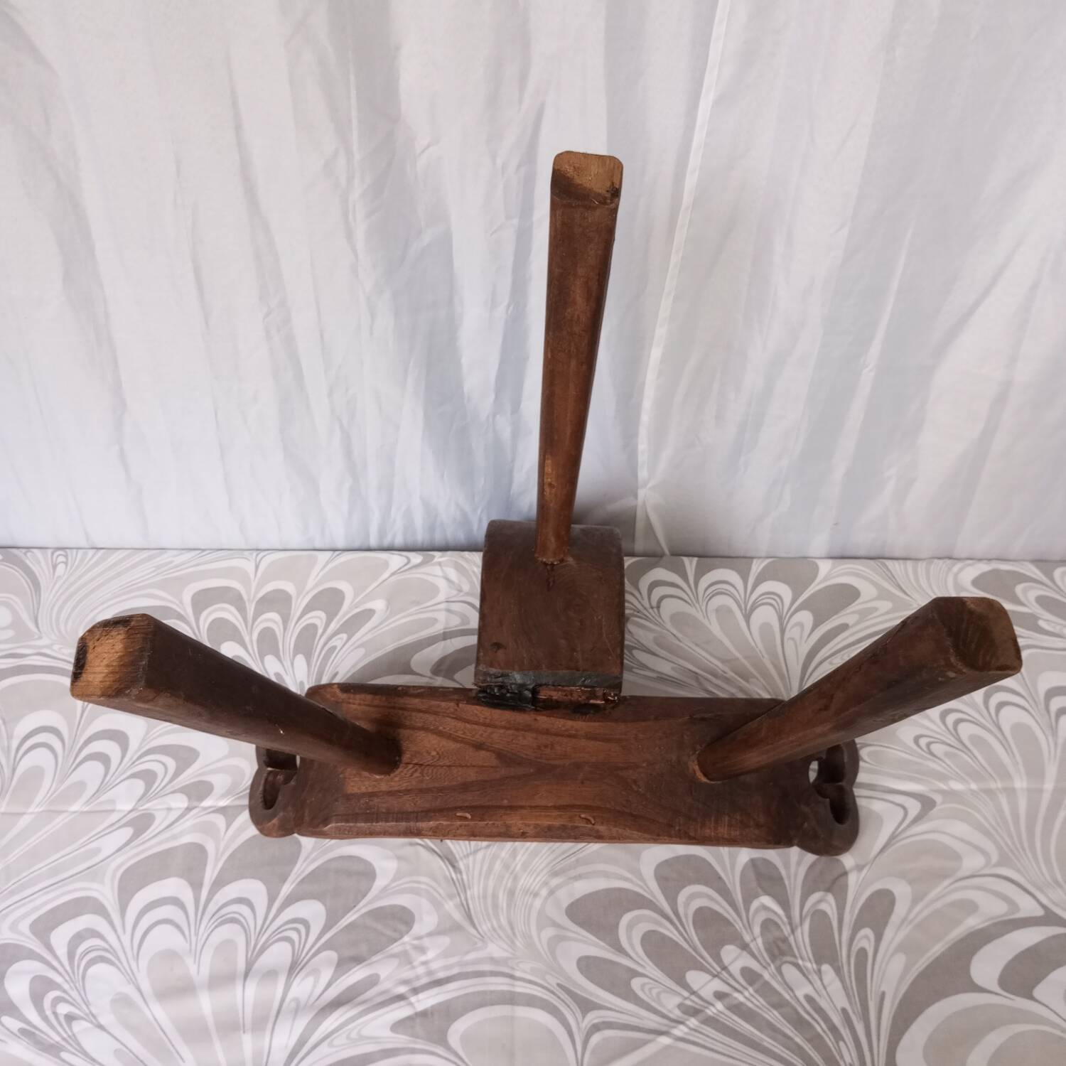 Brutalist tripod chairs in solid wood