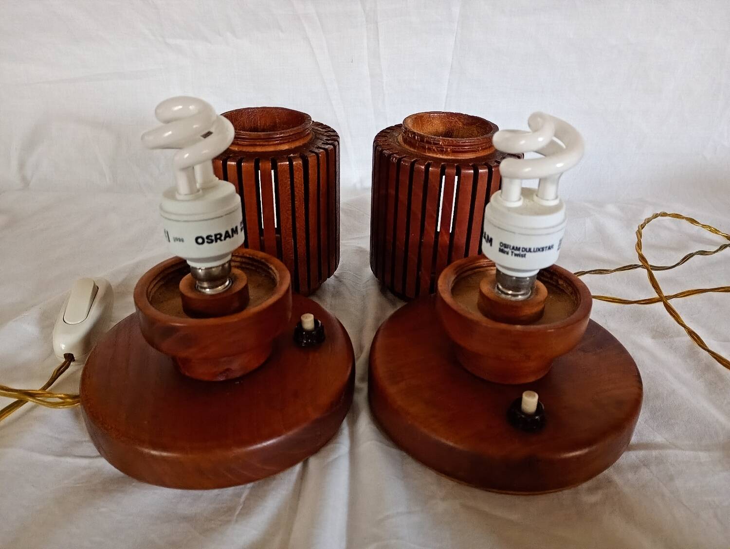 Pair of wooden bedside lamps