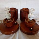 Pair of wooden bedside lamps