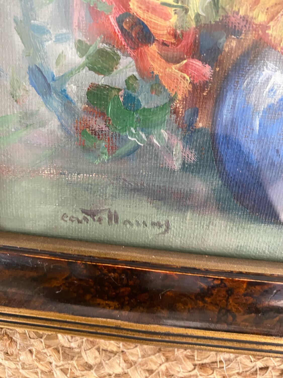 Painting on canvas, bouquet of flowers in a vase.