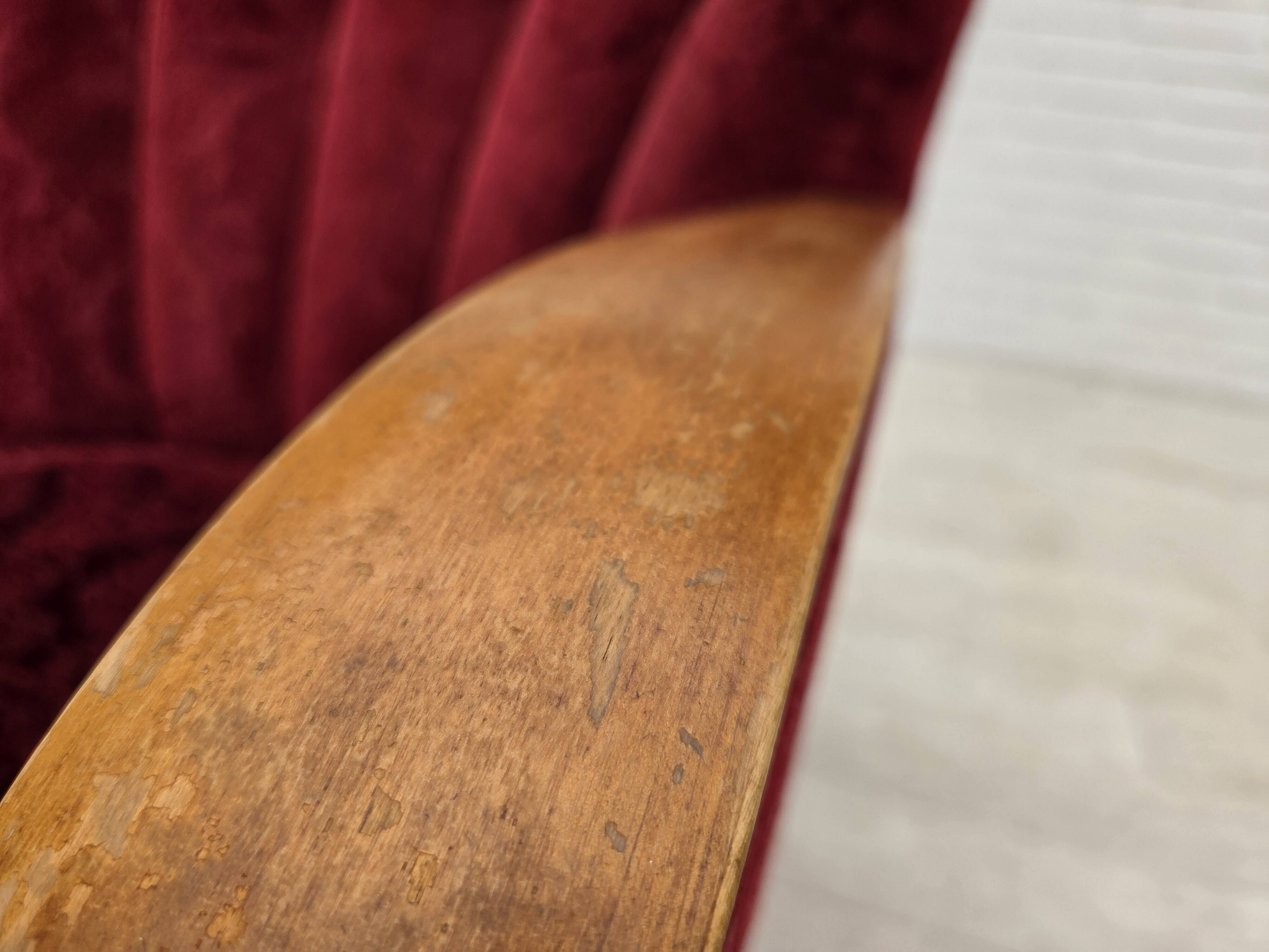 1960s, Danish armchair, cherry-red furniture velour.