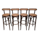 4 curved wood and cane bar stools