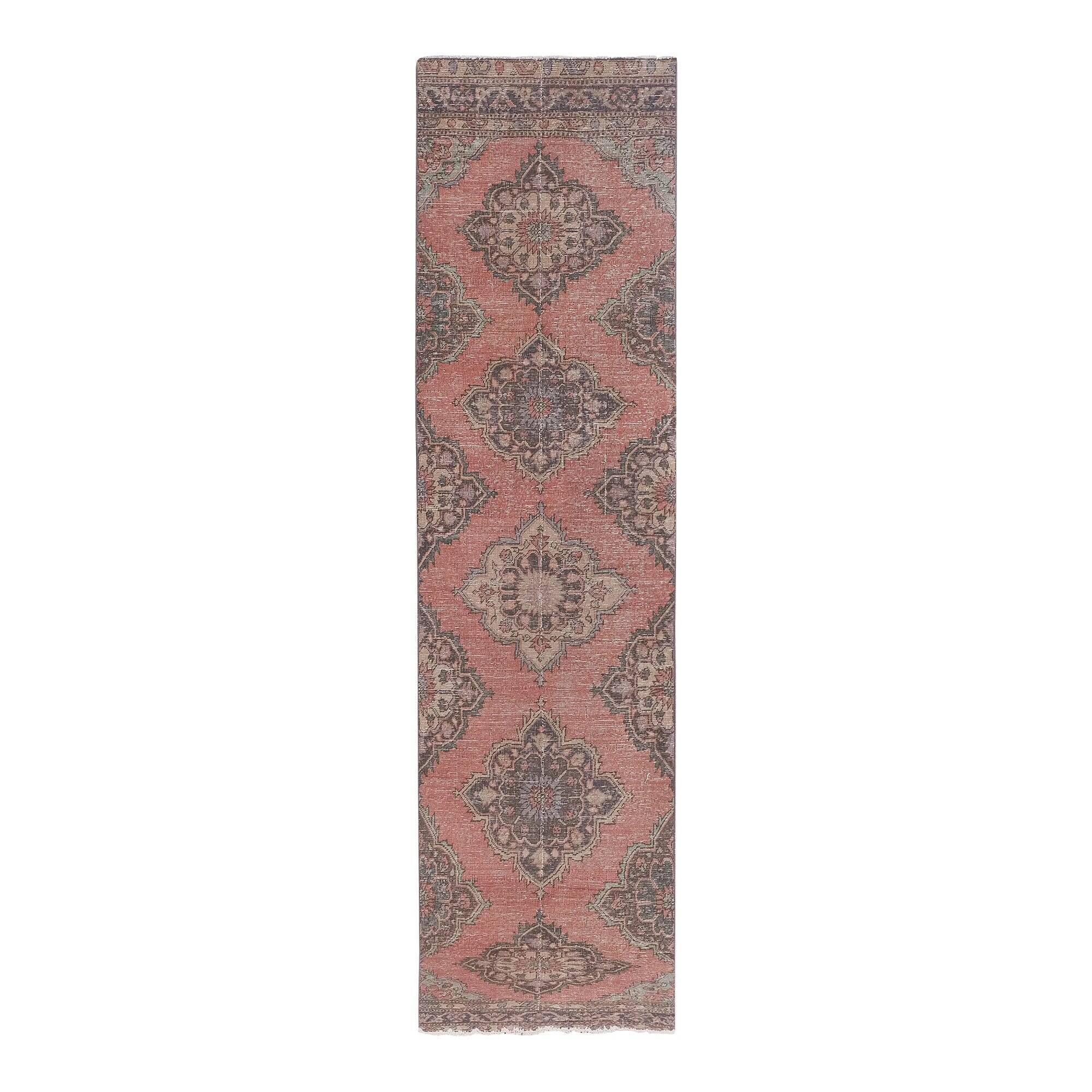 Vintage Turkish hallway rug 96x364 cm