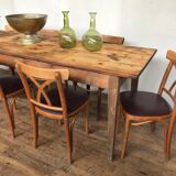 Large farm table bistro in fir early 20th century patina old grunge indus loft