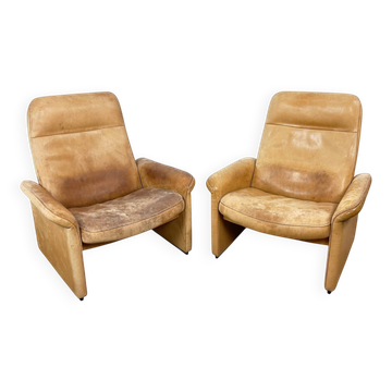 Paire de fauteuils lounge en cuir De Sede DS-50 – Design suisse – Vintage milieu du siècle