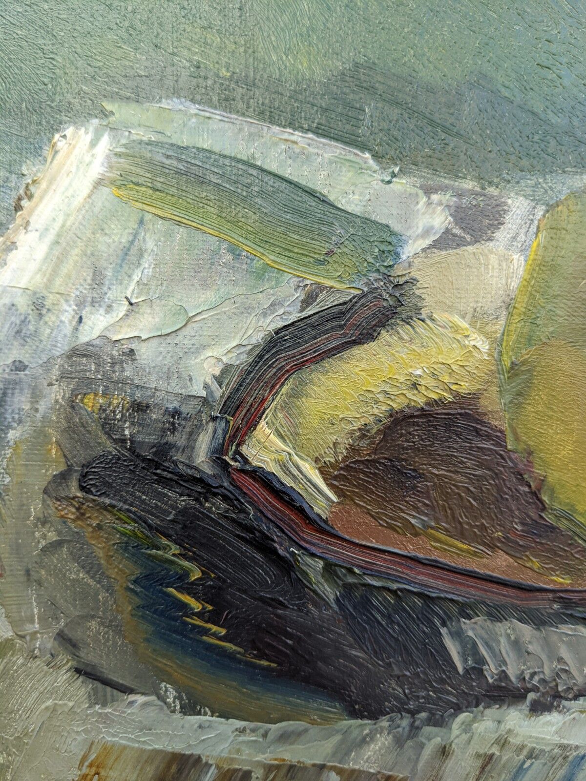 Mid-Century Modern "The Green Apple" Swedish Expressionist Still Life Oil Painting, Framed