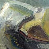 Mid-Century Modern "The Green Apple" Swedish Expressionist Still Life Oil Painting, Framed