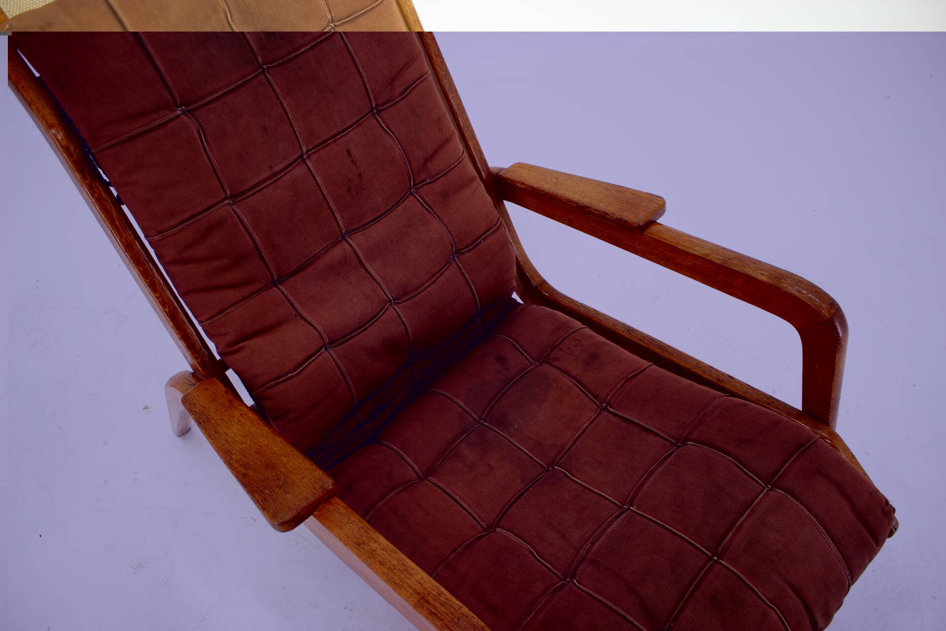 1960s Jan Vanek Very Rare Relaxing Oak Armchair, Czechoslovakia