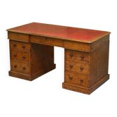 Rare oak partner's desk by Howard & Sons circa 1880 with leather.